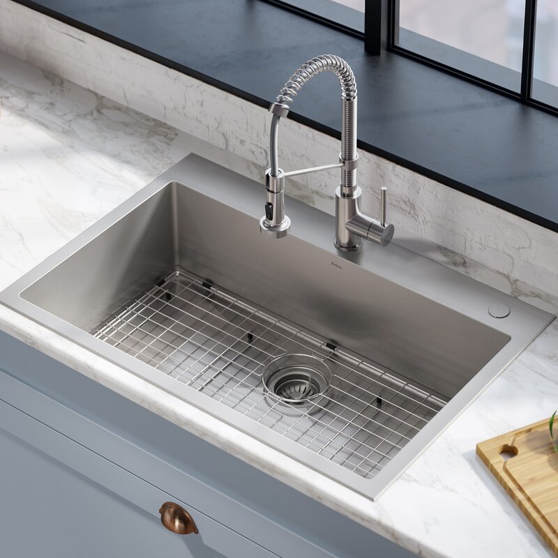 Kraus Stark Pull-Down Commercial Combo 33" L x 22" W Kitchen Sink with 33 X 22 Stainless Steel Kitchen Sink